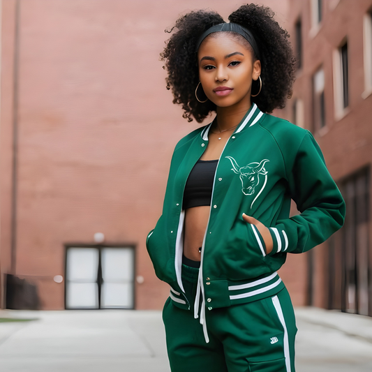 Green college jacket suit